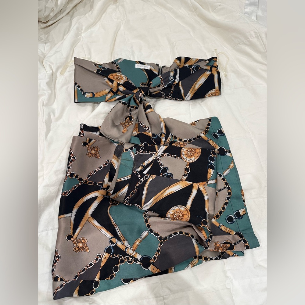 House of CB Green and Gold Wrap Trousers Set